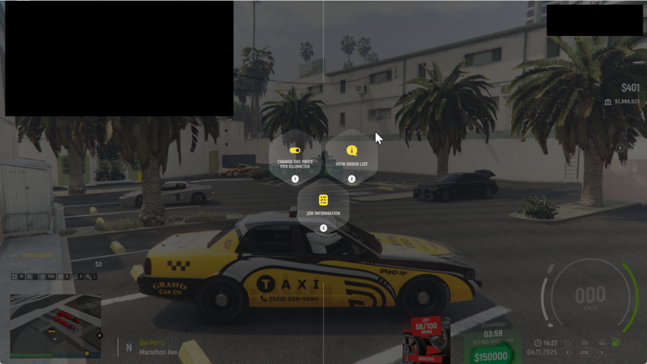 Taxi Job Employment Menu